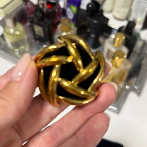 Saint Laurent Arty Earrings in Gold Metal & Black Velvet - Picture 2 of 9